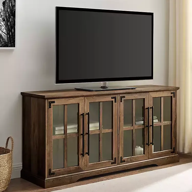 Kirklands Home Rustic Oak Window 4-Door TV Stand Brown Hot