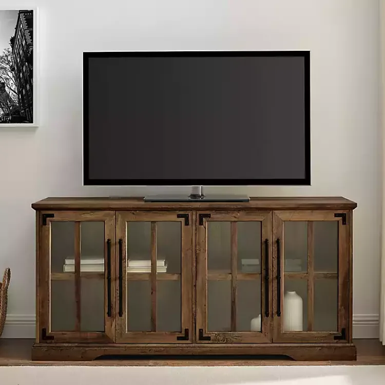 Kirklands Home Rustic Oak Window 4-Door TV Stand Brown Hot