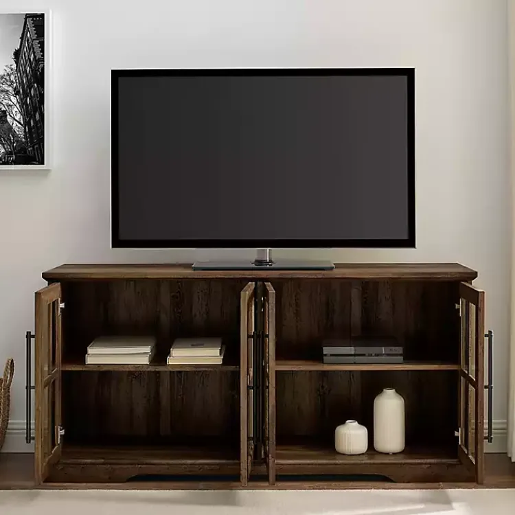 Kirklands Home Rustic Oak Window 4-Door TV Stand Brown Hot
