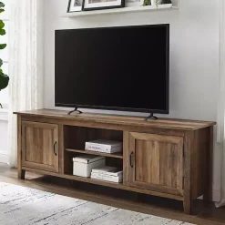 Kirklands Home Rustic Oak Wood Grooved Door TV Stand Brown Best