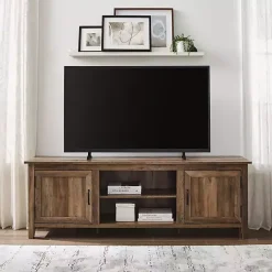 Kirklands Home Rustic Oak Wood Grooved Door TV Stand Brown Best