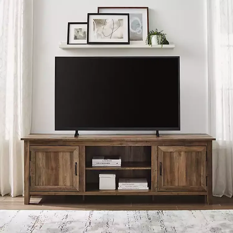 Kirklands Home Rustic Oak Wood Grooved Door TV Stand Brown Best