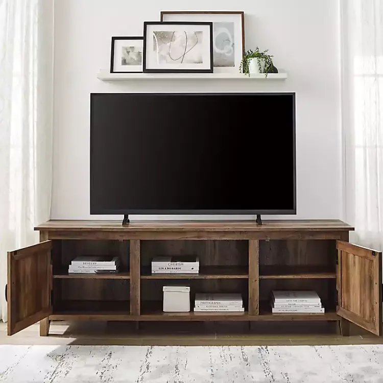Kirklands Home Rustic Oak Wood Grooved Door TV Stand Brown Best