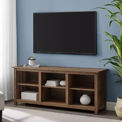 Kirklands Home Rustic Oak Wood Slatted Sides Media Cabinet Brown Discount