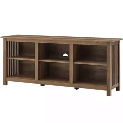 Kirklands Home Rustic Oak Wood Slatted Sides Media Cabinet Brown Discount
