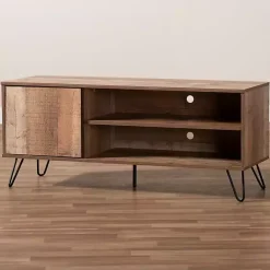 Kirklands Home Rustic Oak Wood TV Stand Brown Discount