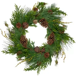 Wreaths>Kirklands Home Rustic Pinecone and Jingle Bell Christmas Wreath