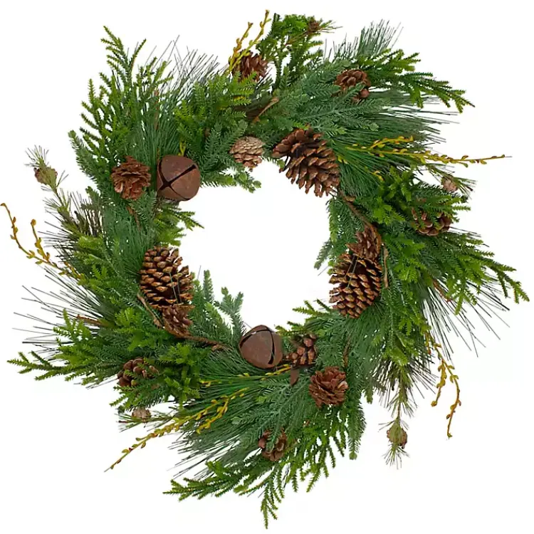 Wreaths>Kirklands Home Rustic Pinecone and Jingle Bell Christmas Wreath