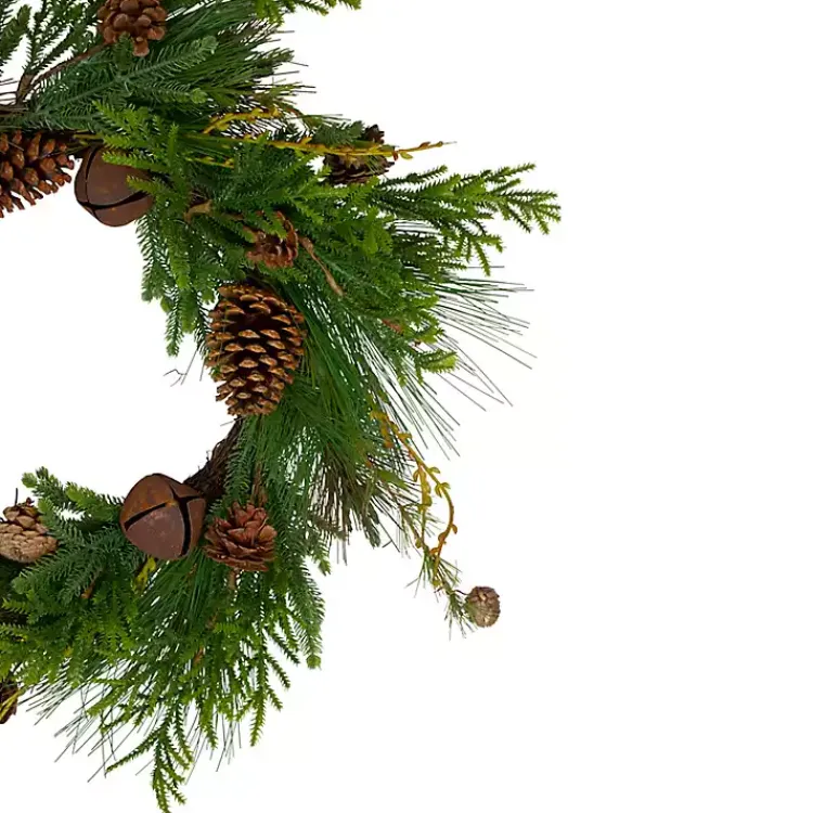 Wreaths>Kirklands Home Rustic Pinecone and Jingle Bell Christmas Wreath
