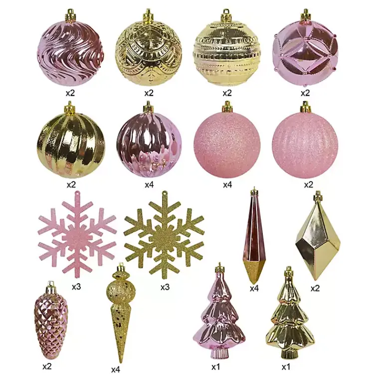 Christmas Ornaments>Kirklands Home Rustic Pink & Gold 40-pc. Christmas Ornament Set