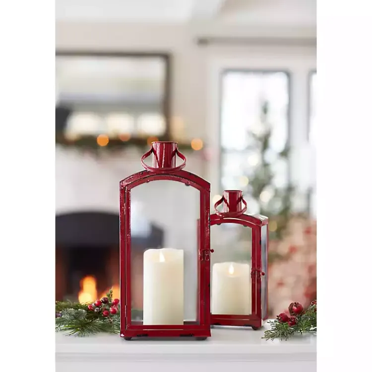 Lanterns>Kirklands Home Rustic Metal Lanterns, Set of 3 Red