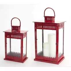 Lanterns>Kirklands Home Rustic Ornate Metal Lanterns, Set of 2 Red