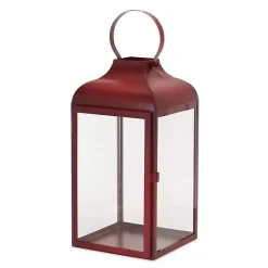 Lanterns>Kirklands Home Rustic Ring Top Metal Lanterns, Set of 3 Red