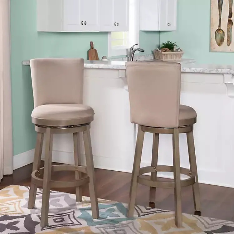 Kirklands Home Rustic Taupe Upholstered Swivel Bar Stool Tan Best