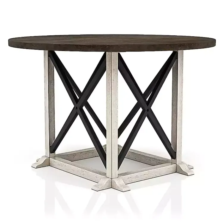 Kirklands Home Rustic White & Oak Wood Round Dining Table Brown New