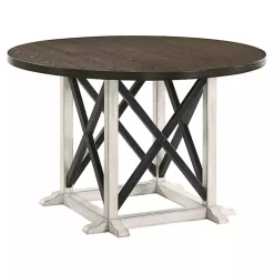 Kirklands Home Rustic White & Oak Wood Round Dining Table Brown New