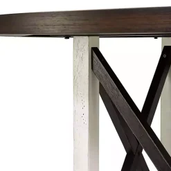 Kirklands Home Rustic White & Oak Wood Round Dining Table Brown New