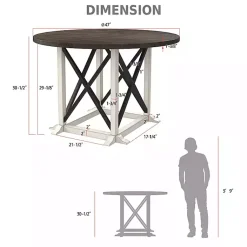 Kirklands Home Rustic White & Oak Wood Round Dining Table Brown New