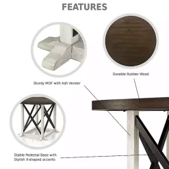Kirklands Home Rustic White & Oak Wood Round Dining Table Brown New