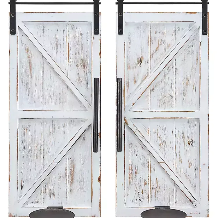 Sconces>Kirklands Home Rustic White Barn Door Sconces, Set of 2