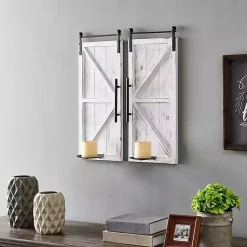 Sconces>Kirklands Home Rustic White Barn Door Sconces, Set of 2