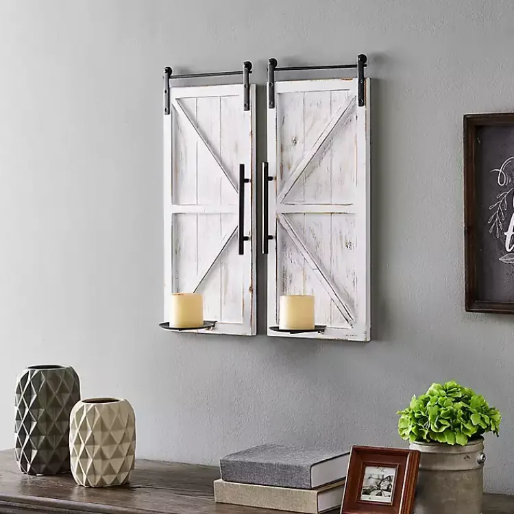 Sconces>Kirklands Home Rustic White Barn Door Sconces, Set of 2