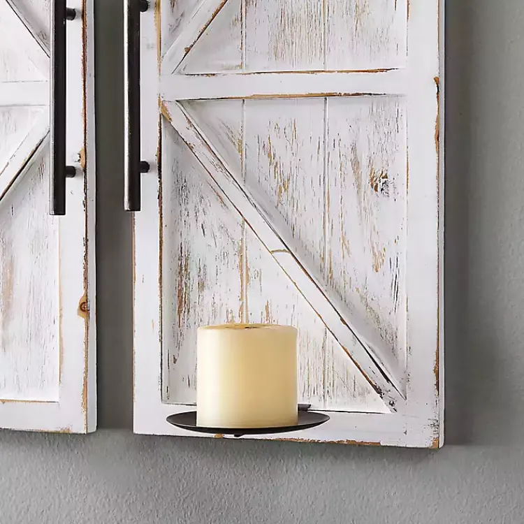Sconces>Kirklands Home Rustic White Barn Door Sconces, Set of 2