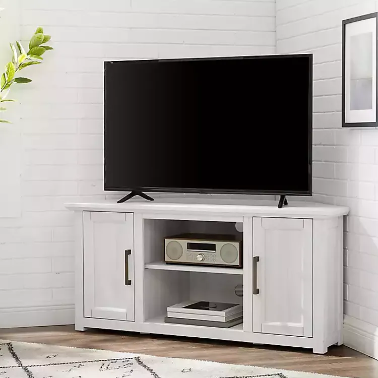 Kirklands Home Rustic White Katy-Corner TV Stand Outlet