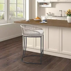 Kirklands Home Rustic Woven Rope Back Counter Stool White Discount