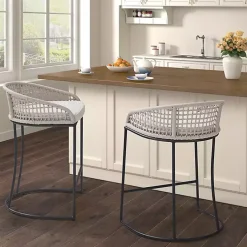 Kirklands Home Rustic Woven Rope Back Counter Stool White Discount