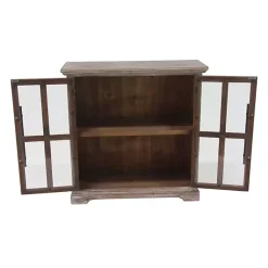 Kirklands Home Rustic Wood and Glass 2-Door Cabinet Tan New