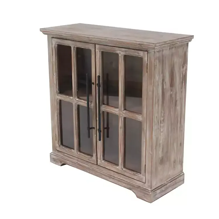 Kirklands Home Rustic Wood and Glass 2-Door Cabinet Tan New