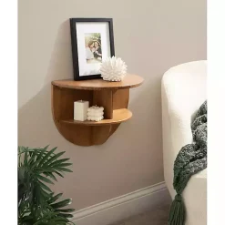 Kirklands Home Rustic Wood Half Moon Floating Accent Table Brown Hot
