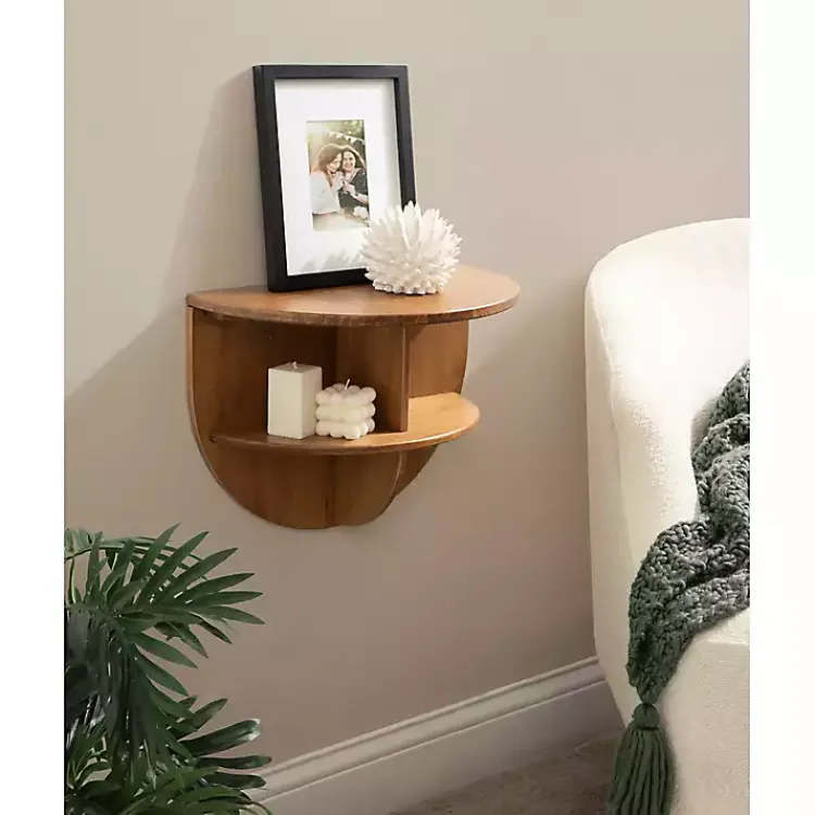 Kirklands Home Rustic Wood Half Moon Floating Accent Table Brown Hot