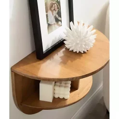 Kirklands Home Rustic Wood Half Moon Floating Accent Table Brown Hot