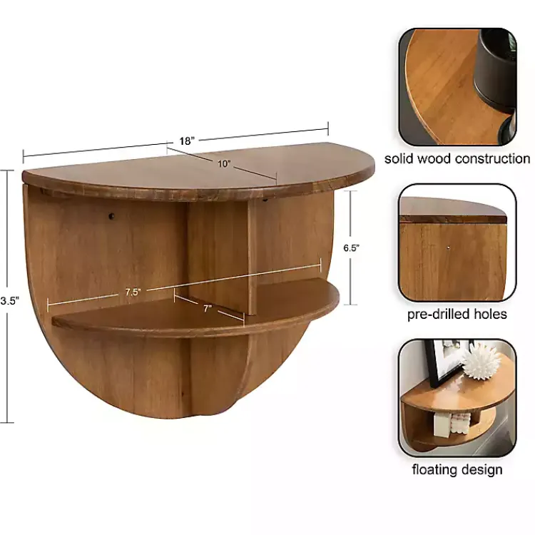 Kirklands Home Rustic Wood Half Moon Floating Accent Table Brown Hot