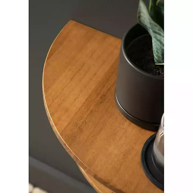 Kirklands Home Rustic Wood Half Moon Floating Accent Table Brown Hot