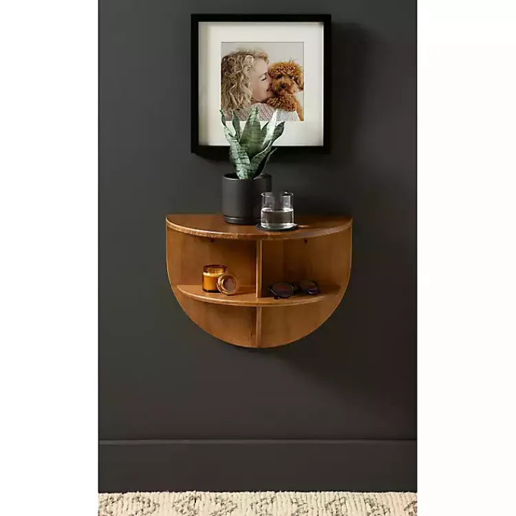 Kirklands Home Rustic Wood Half Moon Floating Accent Table Brown Hot
