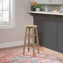 Kirklands Home Rustic Wood Pub Classic Backless Bar Stool Tan Best