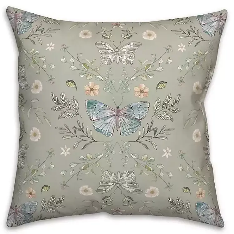 Pillows>Kirklands Home Sage Botanical Butterfly Throw Pillow Green