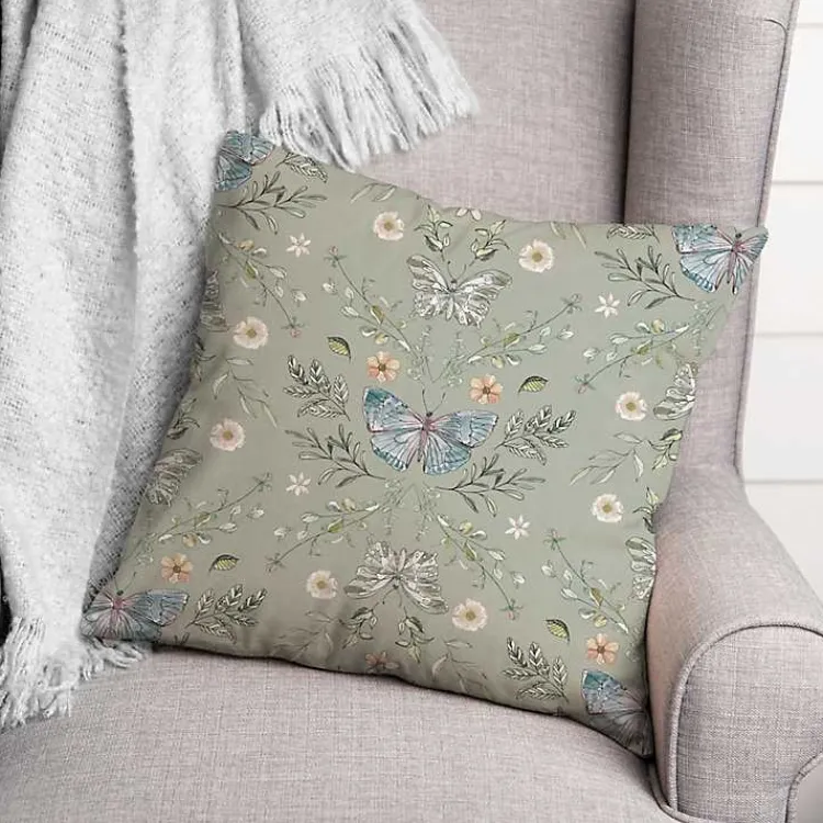Pillows>Kirklands Home Sage Botanical Butterfly Throw Pillow Green