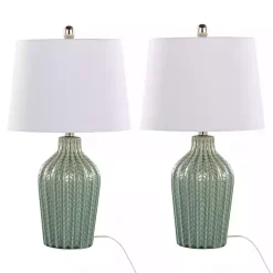 Kirklands Home Sage Ceramic Chevron Table Lamps, Set of 2 White Online