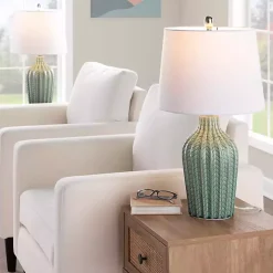 Kirklands Home Sage Ceramic Chevron Table Lamps, Set of 2 White Online