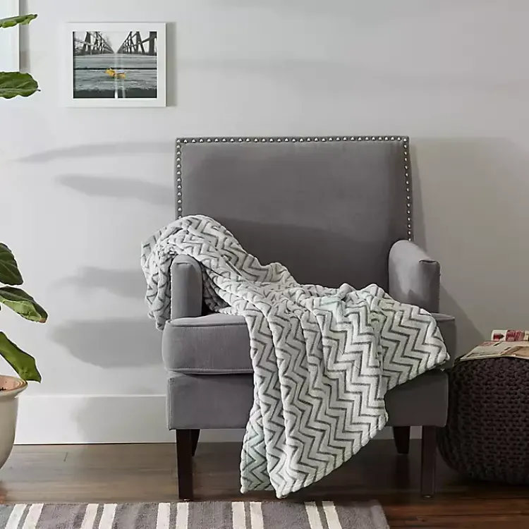 Blankets & Throws>Kirklands Home Sage Chevron Plush Throw Green