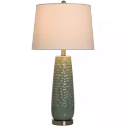 Kirklands Home Sage Green Ceramic Dimpled Table Lamp White Hot