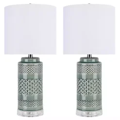 Kirklands Home Sage Green Geometric Table Lamps, Set of 2 White Outlet