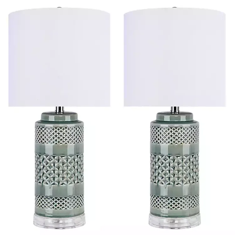 Kirklands Home Sage Green Geometric Table Lamps, Set of 2 White Outlet