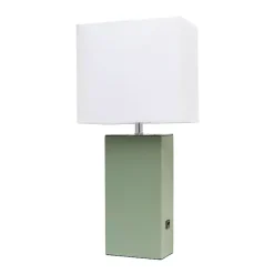 Kirklands Home Sage Leather Charging Table Lamp Green New