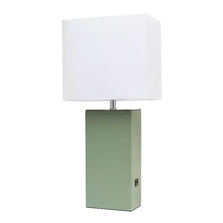 Kirklands Home Sage Leather Charging Table Lamp Green New