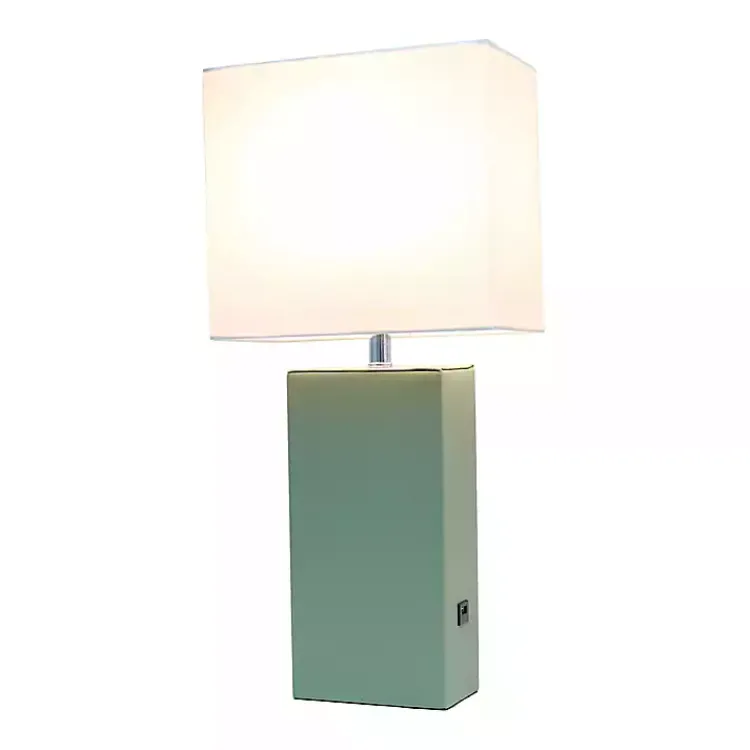 Kirklands Home Sage Leather Charging Table Lamp Green New